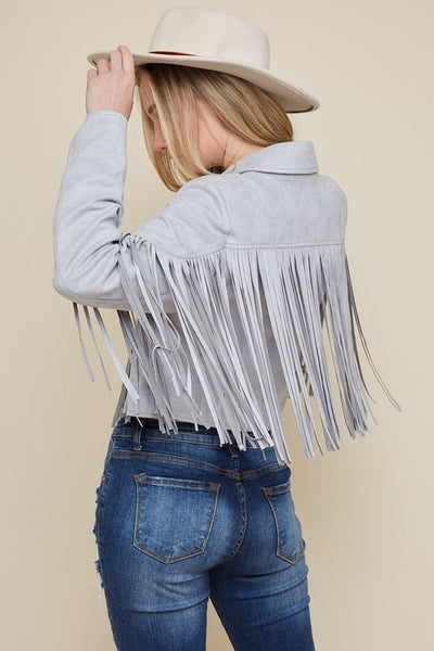 Suede Moto Jacket with Fringe Back Detail