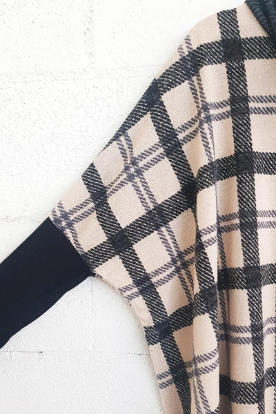 Plaid Cowl Neck Poncho Top