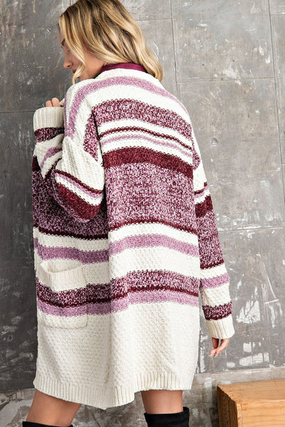 Mauve striped cardigan sweater