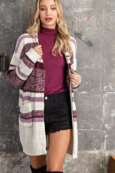 Mauve striped cardigan sweater