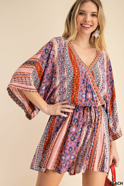 Mix/Match Rayon Fabrication Surpice Kimino Sleeve Romper