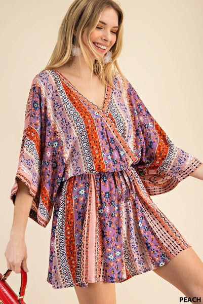 Mix/Match Rayon Fabrication Surpice Kimino Sleeve Romper