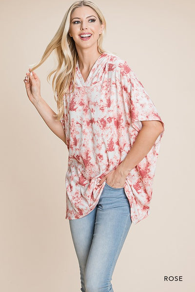 Tie Dye Rib Hooded Oversized Poncho