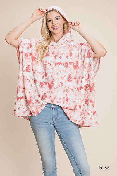 Tie Dye Rib Hooded Oversized Poncho