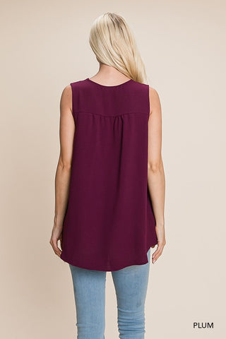Plum Sleeveless V Neck Top