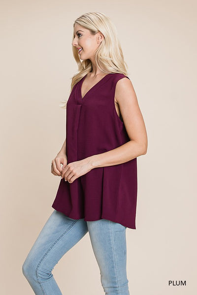 Plum Sleeveless V Neck Top