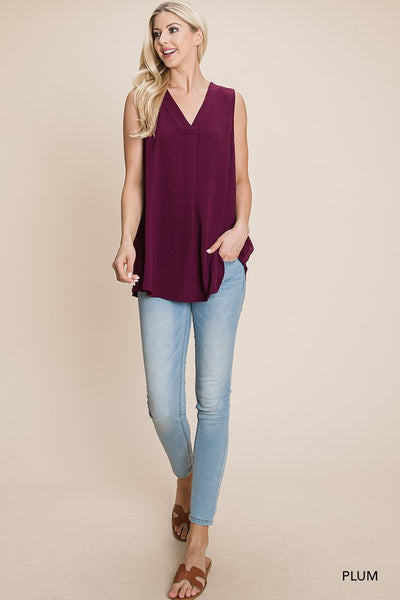 Plum Sleeveless V Neck Top