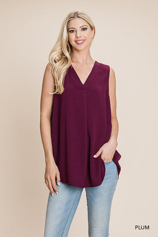Plum Sleeveless V Neck Top