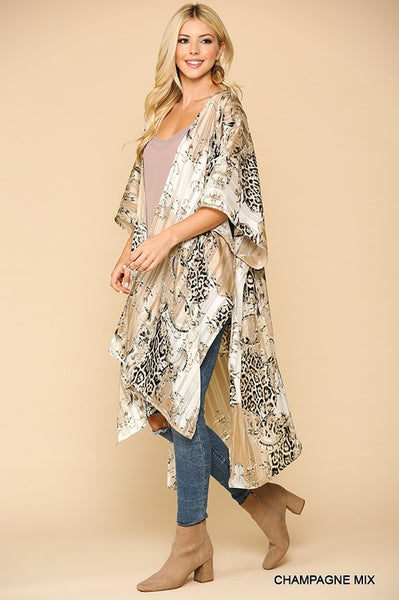 Animal Print Lurex Chiffon Hi Low Kimono