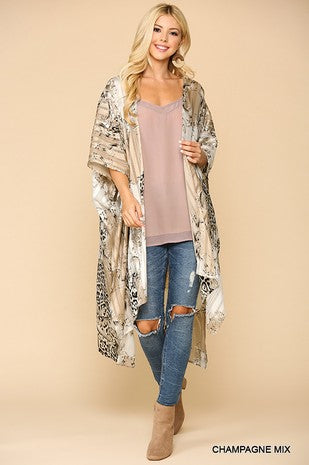 Animal Print Lurex Chiffon Hi Low Kimono