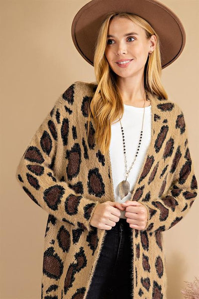 Fuzzy Leopard Open Cardigan with Pockets!