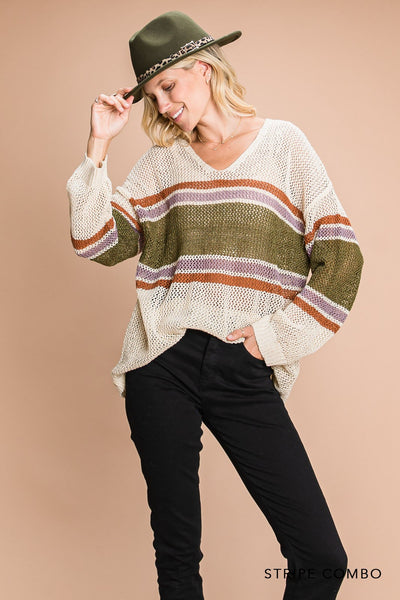 Stripe Color Block Sheer Sweater