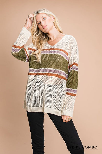 Stripe Color Block Sheer Sweater