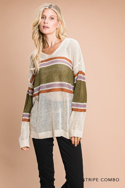 Stripe Color Block Sheer Sweater