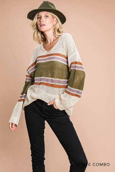 Stripe Color Block Sheer Sweater