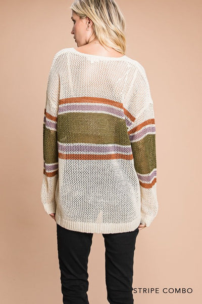 Stripe Color Block Sheer Sweater