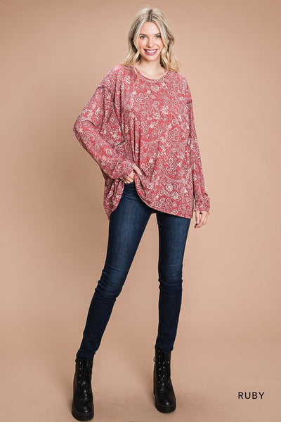 Print Long Sleeve Round Neck Knit Top