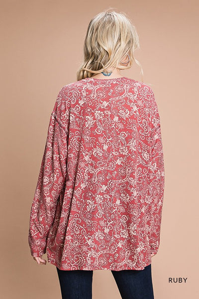 Print Long Sleeve Round Neck Knit Top
