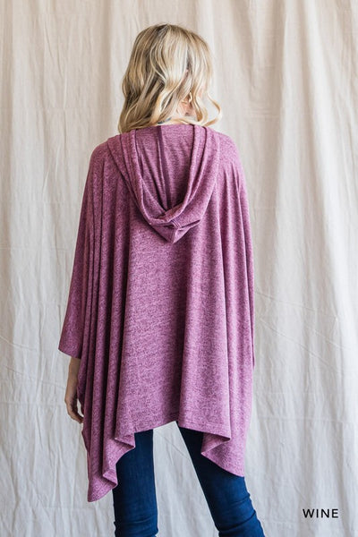 Hacci Hooded Poncho Top - Wine