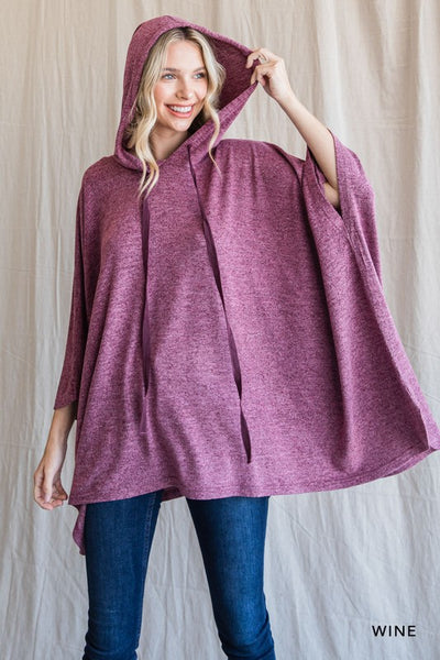 Hacci Hooded Poncho Top - Wine
