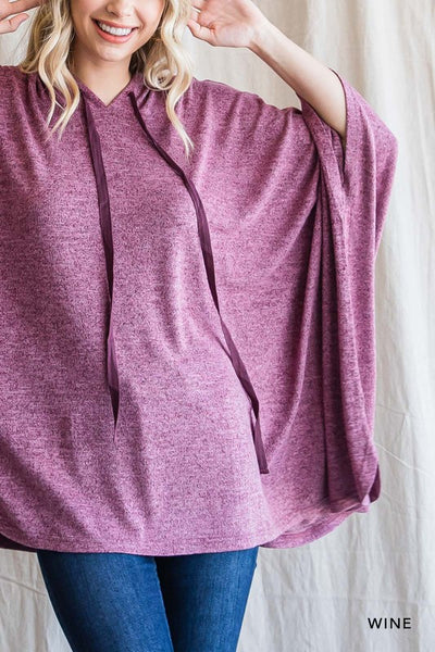 Hacci Hooded Poncho Top - Wine
