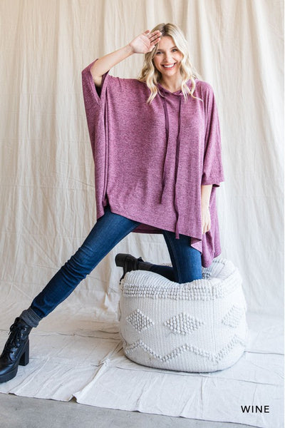 Hacci Hooded Poncho Top - Wine