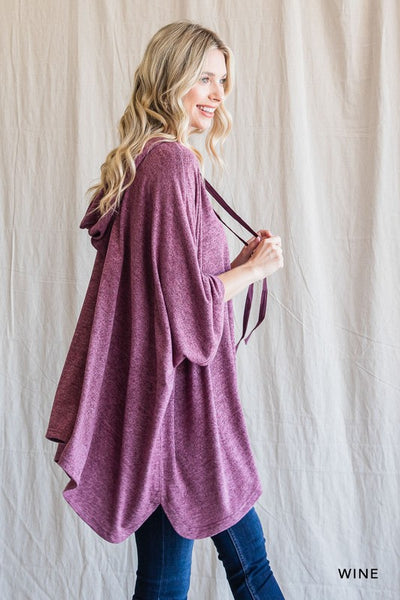 Hacci Hooded Poncho Top - Wine