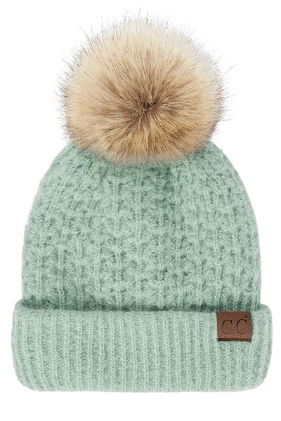 Smocked Stitch CC Beanie Hat with Pom