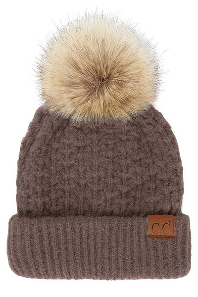 Smocked Stitch CC Beanie Hat with Pom