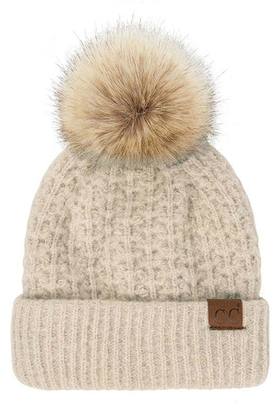 Smocked Stitch CC Beanie Hat with Pom
