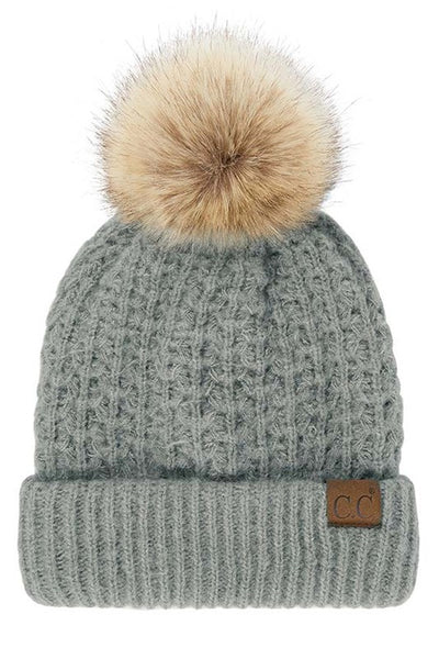 Smocked Stitch CC Beanie Hat with Pom