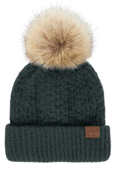 Smocked Stitch CC Beanie Hat with Pom