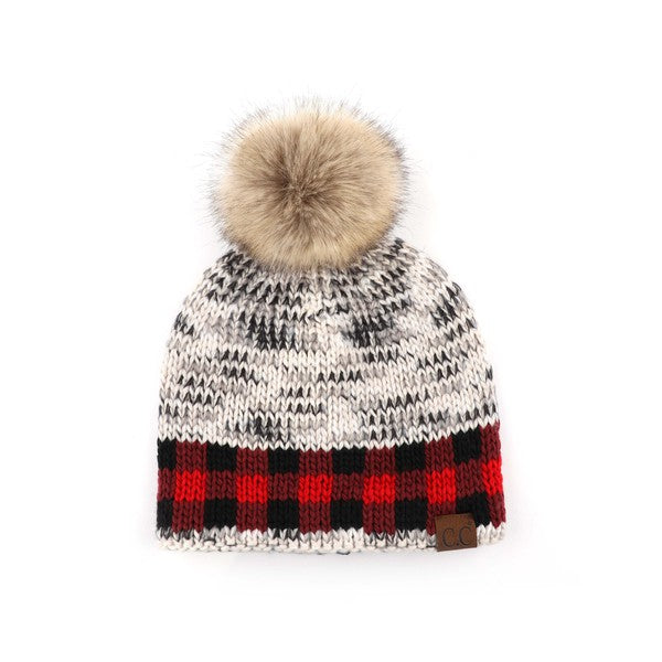 CC Buffalo Plaid Fuzzy Lined Beanie Hat