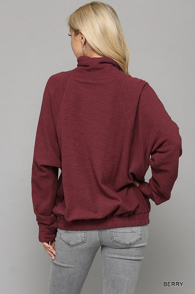 Mock Neck Dolman Sleeve Top - Berry