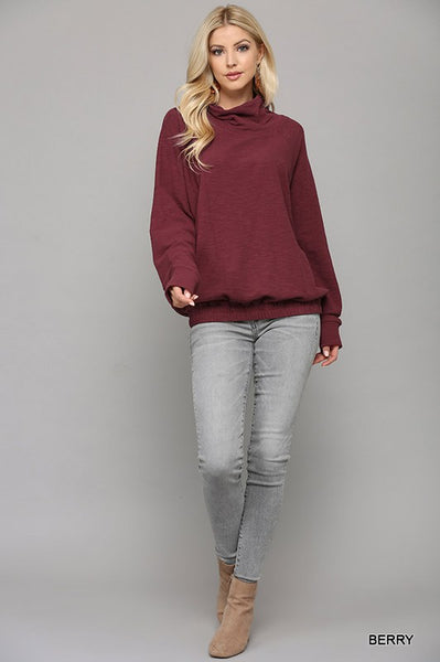 Mock Neck Dolman Sleeve Top - Berry
