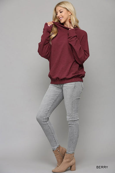 Mock Neck Dolman Sleeve Top - Berry