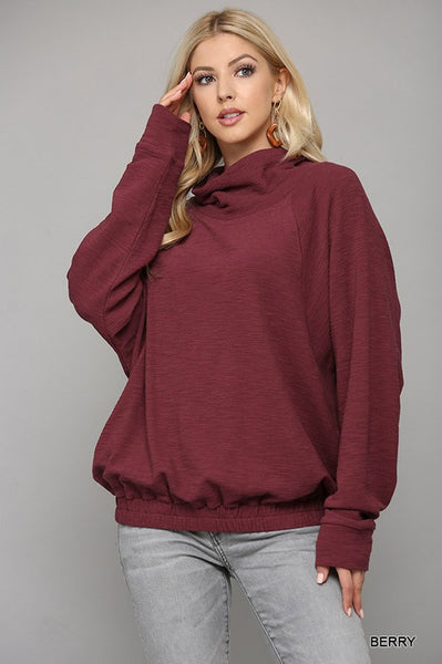 Mock Neck Dolman Sleeve Top - Berry