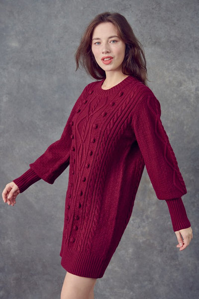 Cable Knit Sweater Dress - Sangria
