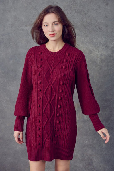 Cable Knit Sweater Dress - Sangria