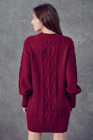 Cable Knit Sweater Dress - Sangria