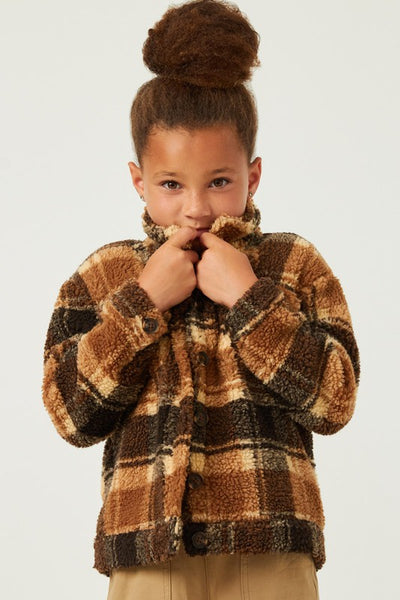 Sherpa Plaid Fleece Button Up Jacket - Kids