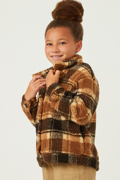 Sherpa Plaid Fleece Button Up Jacket - Kids