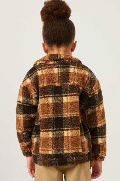 Sherpa Plaid Fleece Button Up Jacket - Kids