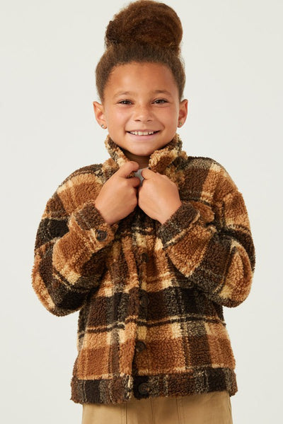 Sherpa Plaid Fleece Button Up Jacket - Kids