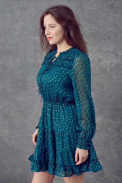 Ruffle Detailed Tiered Mini Dress - Hunter Green