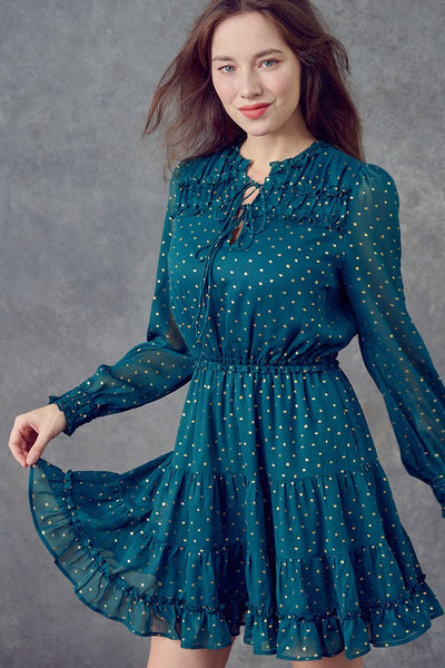 Ruffle Detailed Tiered Mini Dress - Hunter Green