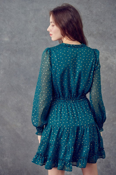 Ruffle Detailed Tiered Mini Dress - Hunter Green