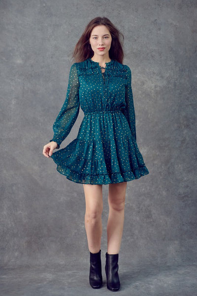 Ruffle Detailed Tiered Mini Dress - Hunter Green