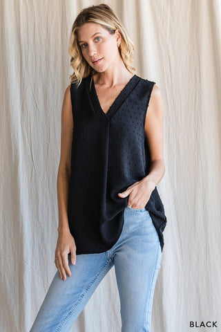 Black V Neck Sleeveless Front Detail Top