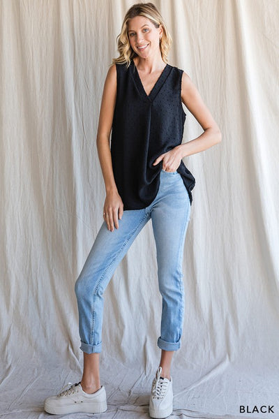Black V Neck Sleeveless Front Detail Top